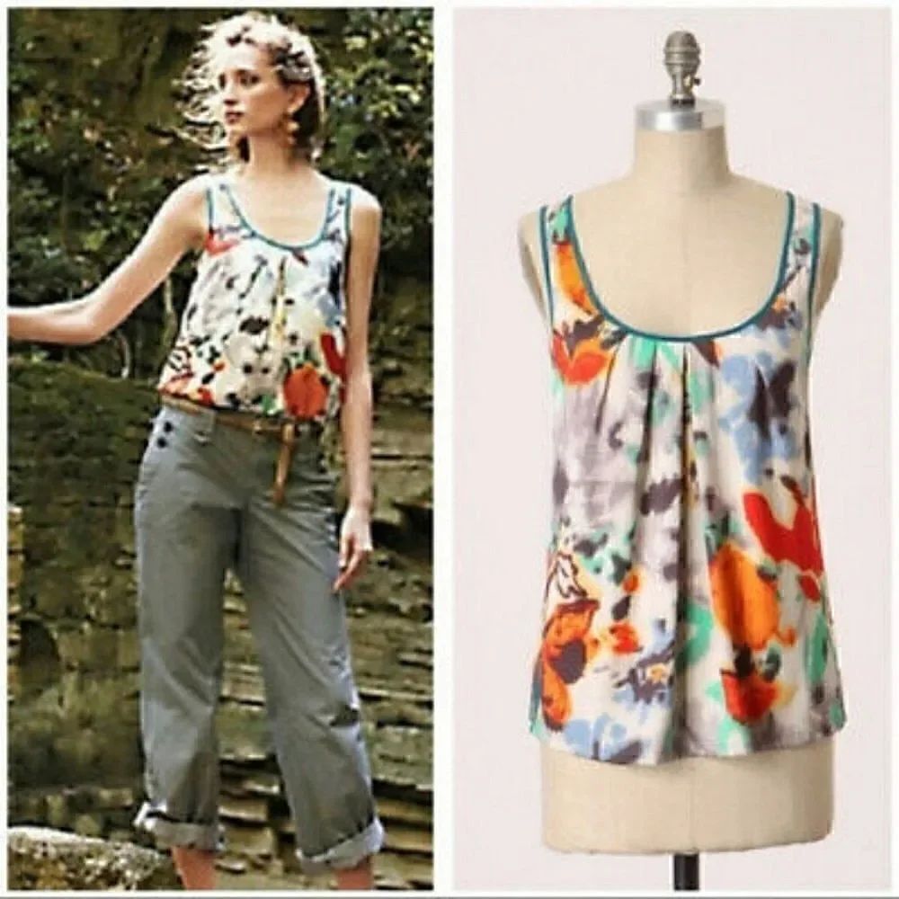 Anthropologie FEI Liquid Bouquet Floral Watercolor Sleeveless Blouse Tank XS